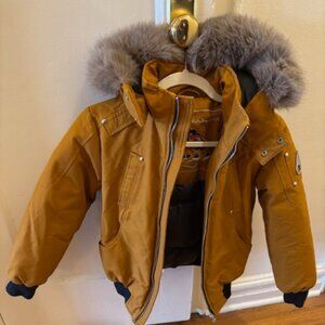 Moose Knuckles brown bomber jacket with metal accents